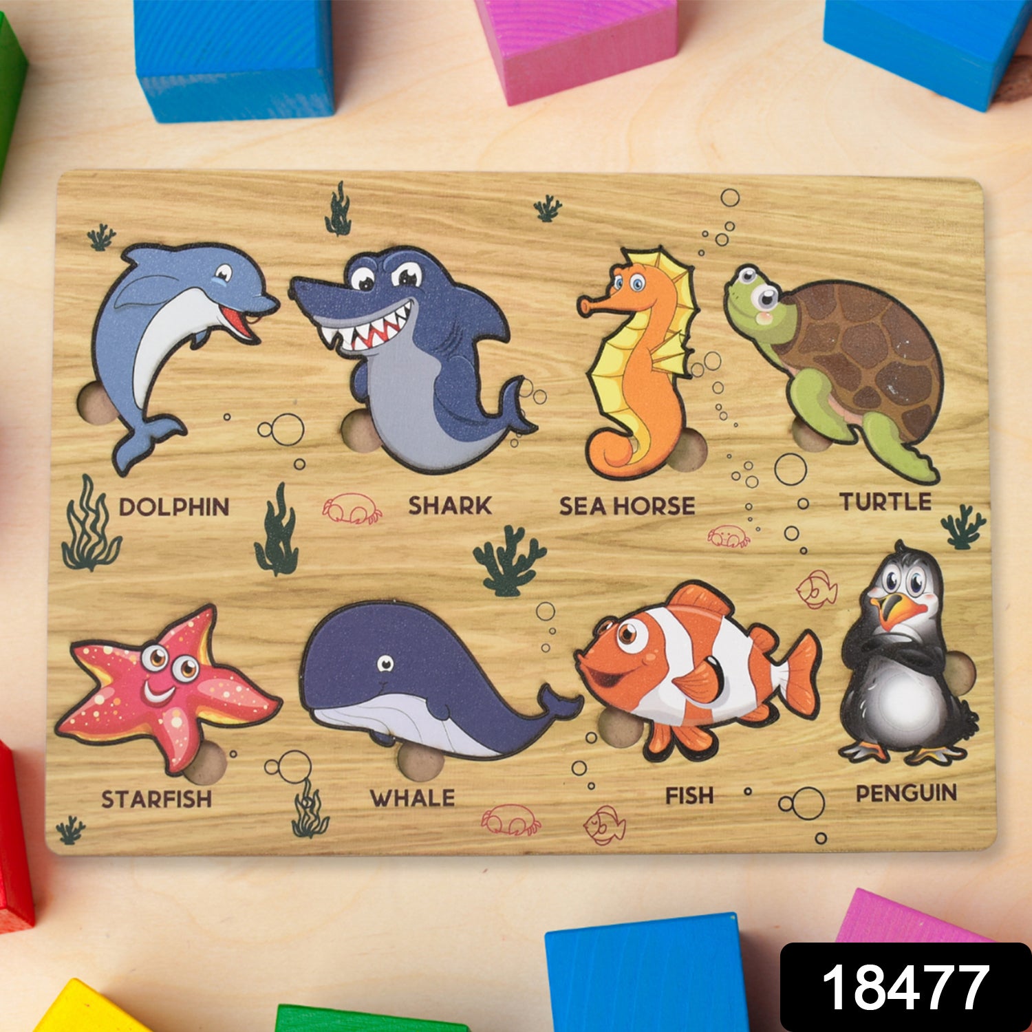 Seawater Animal Wooden Puzzle Learning Educational Board (1 Set) Seawater Animal Wooden Puzzle Learning Educational Board (1 Set)